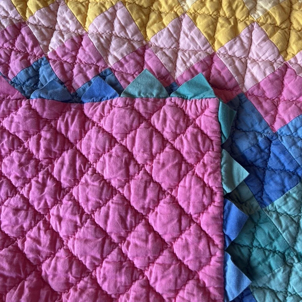 Prarie Point Rainbow Quilt Handmade Patchwork Stair Step 70